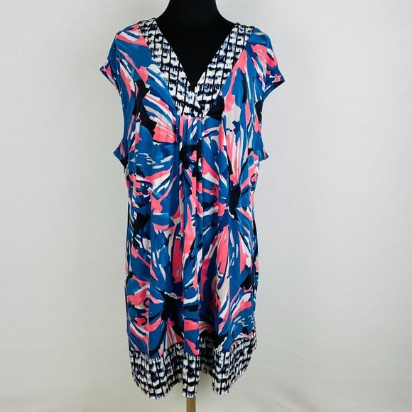 Alfani Dresses & Skirts - Alfani Womens Plus 2X Blue Salmon Pink Colorful Abstract Print Knee Length Dress